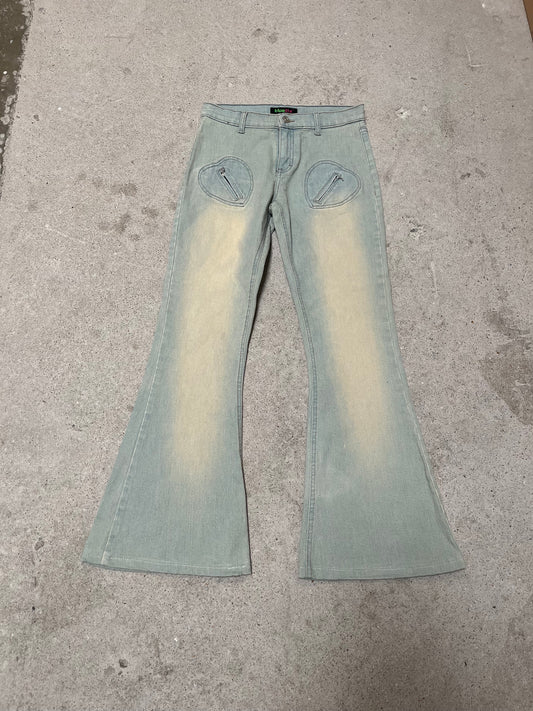 FLARED JEANS WITH HEART SHAPED POCKETS